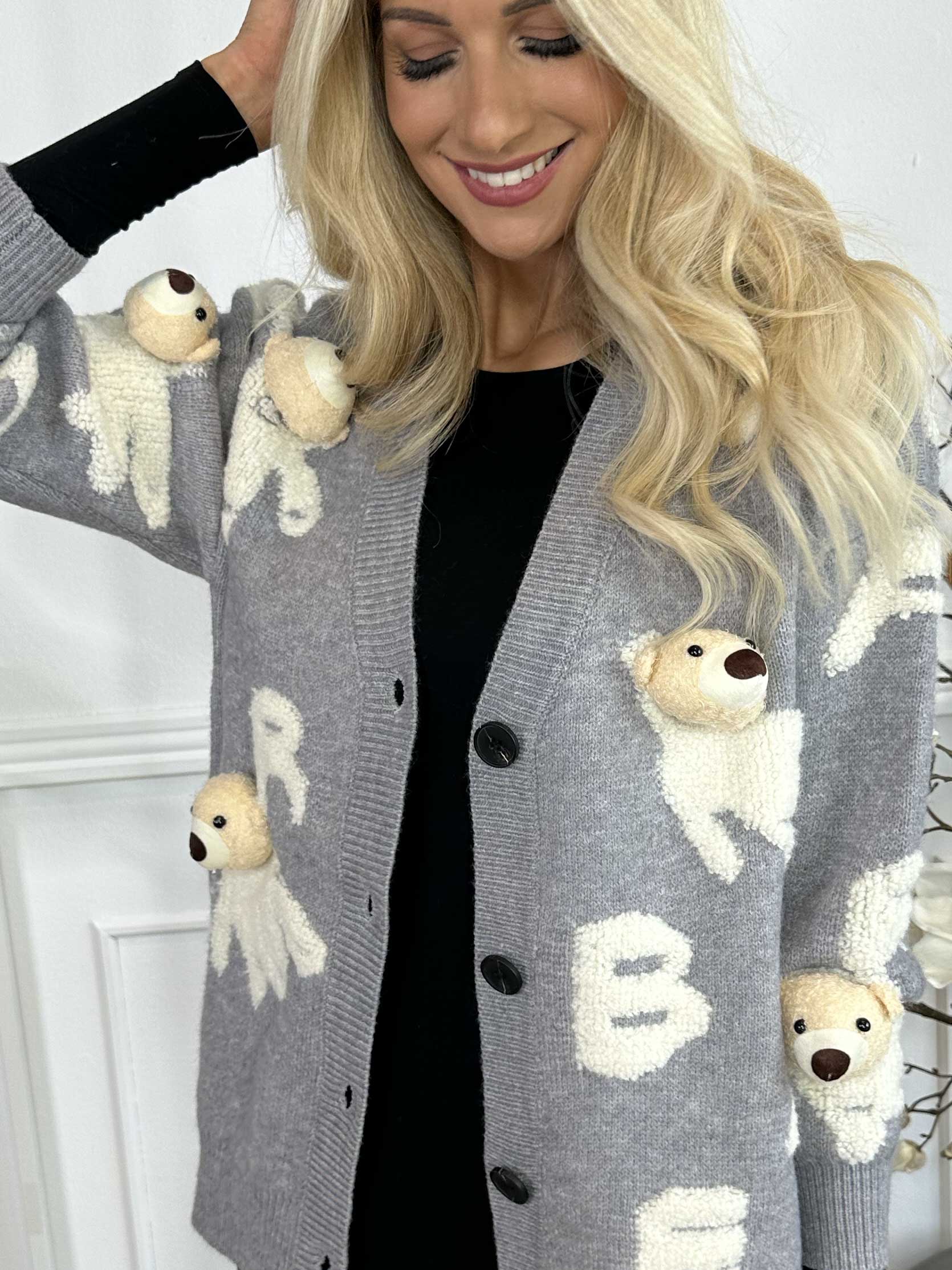 Teddy - Söt mjuk stickad kofta med teddybjörnar